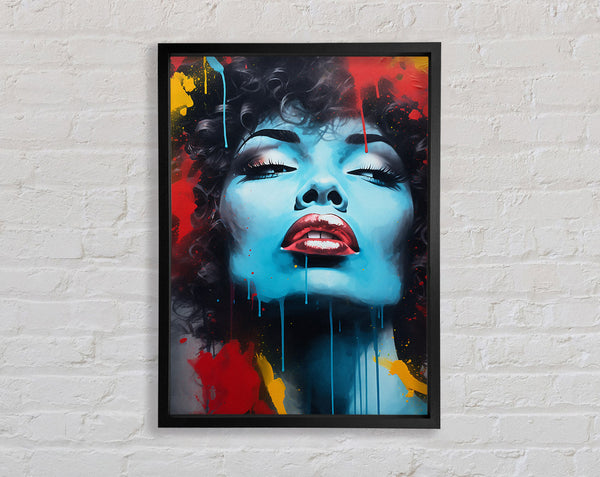 Blue Face Woman Graffiti Framed Print