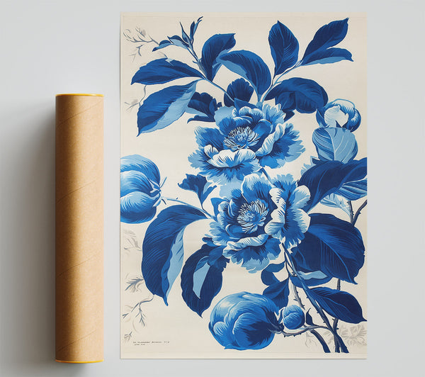Blue Flowers Antique Poster