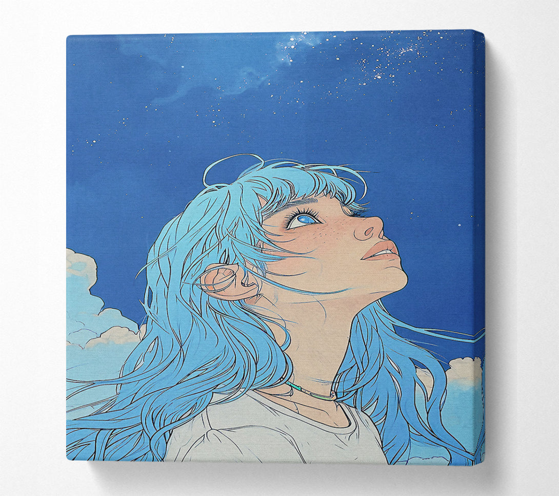  A Canvas Print of Blue Hair Girl Sky Dreams Canvas Wall Art