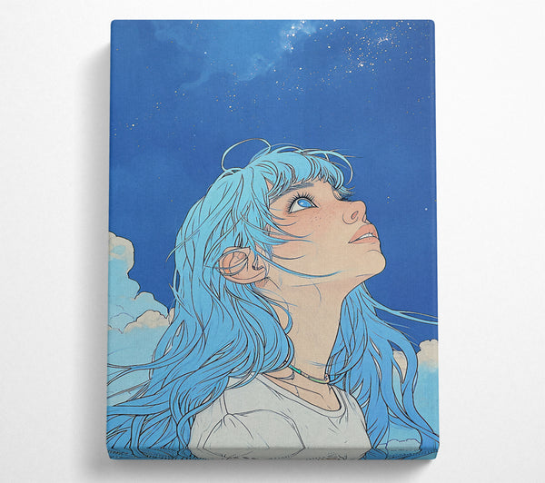  A Canvas Print of Blue Hair Girl Sky Dreams Canvas Wall Art