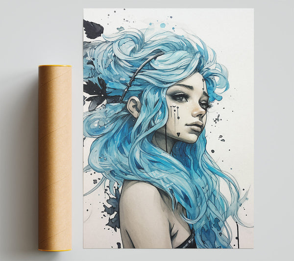 Blue Hairy Fairy Girl Print