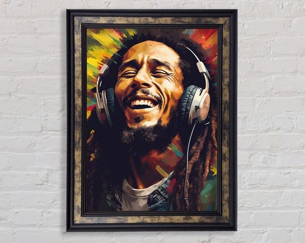 Bob Marley Headphones Framed Print