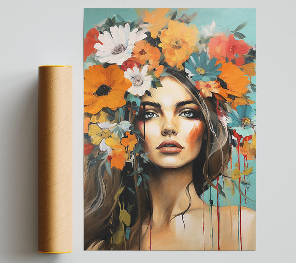 Boho Flower Girl Art Giclee Print