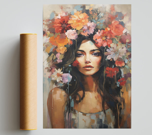 Boho Girl Flower Head Giclee Print