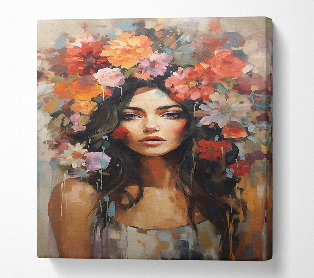  A Canvas Print of Boho Girl Flower Head Canvas Art