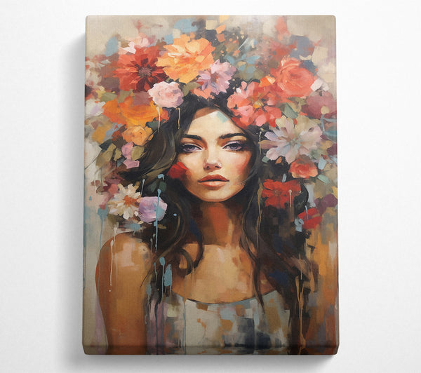  A Canvas Print of Boho Girl Flower Head Canvas Art