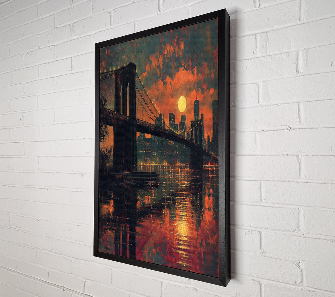 A Canvas Print of Brooklyn Bridge Firesky Canvas Art