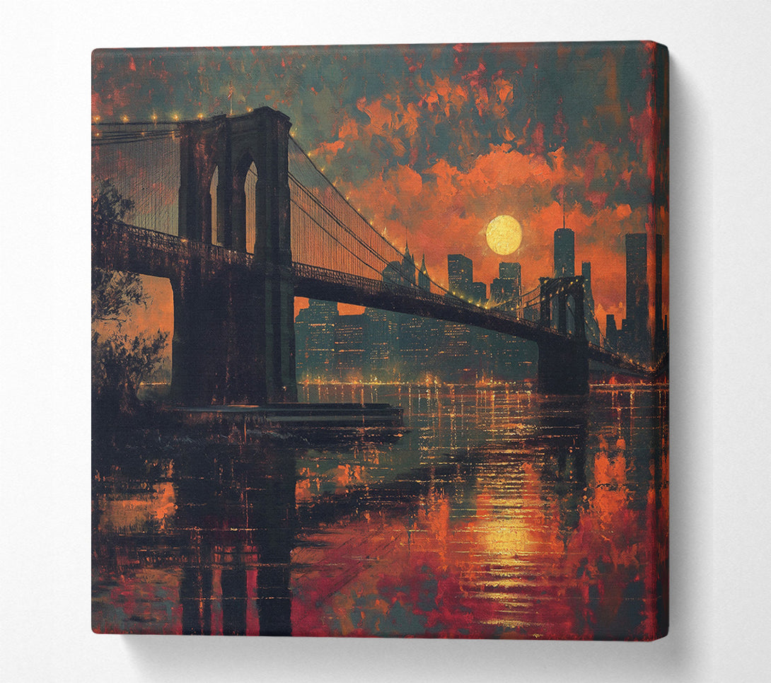  A Canvas Print of Brooklyn Bridge Firesky Canvas Art