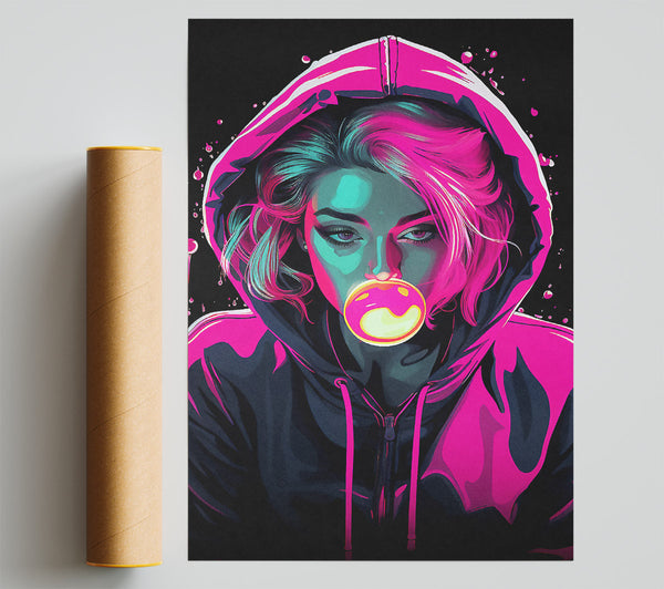 Bublegum Girl Hoodie Cyberpunk Girl Giclee Print