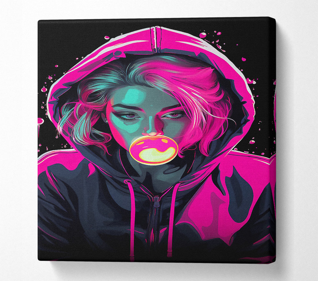  A Canvas Print of Bublegum Girl Hoodie Cyberpunk Girl Canvas Wall Art