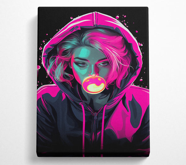  A Canvas Print of Bublegum Girl Hoodie Cyberpunk Girl Canvas Wall Art