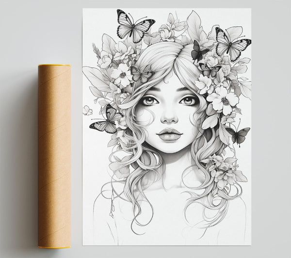 Butterfly And Flower Hair Fairy Girl Giclee Print