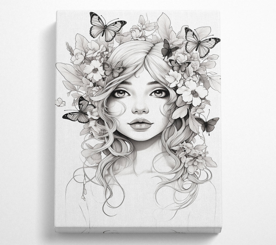  A Canvas Print of Butterfly And Flower Hair Fairy Girl Canvas Print