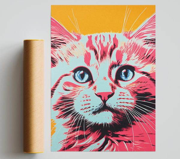 Cat Popart Pink And Blue Giclee Print