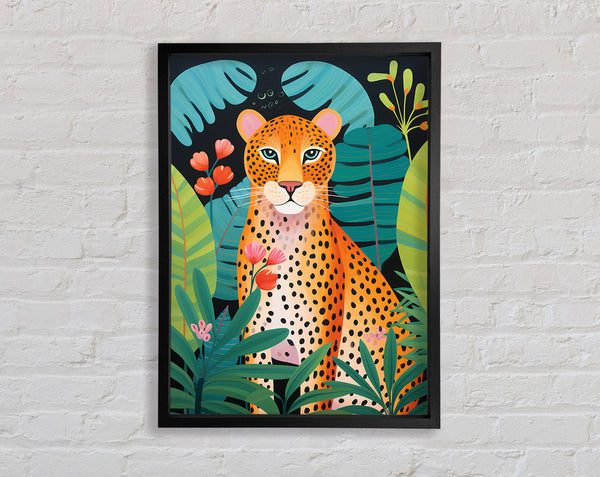 Cheetah Exotic Jungle Leaves Framed Print
