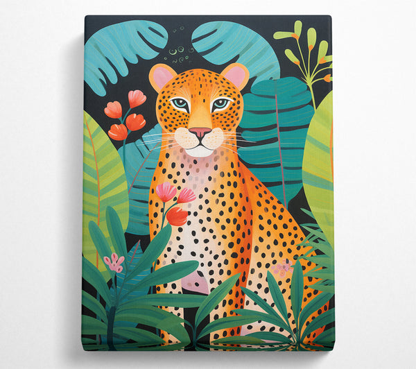  A Canvas Print of Cheetah Exotic Jungle Leaves Canvas Wall Art