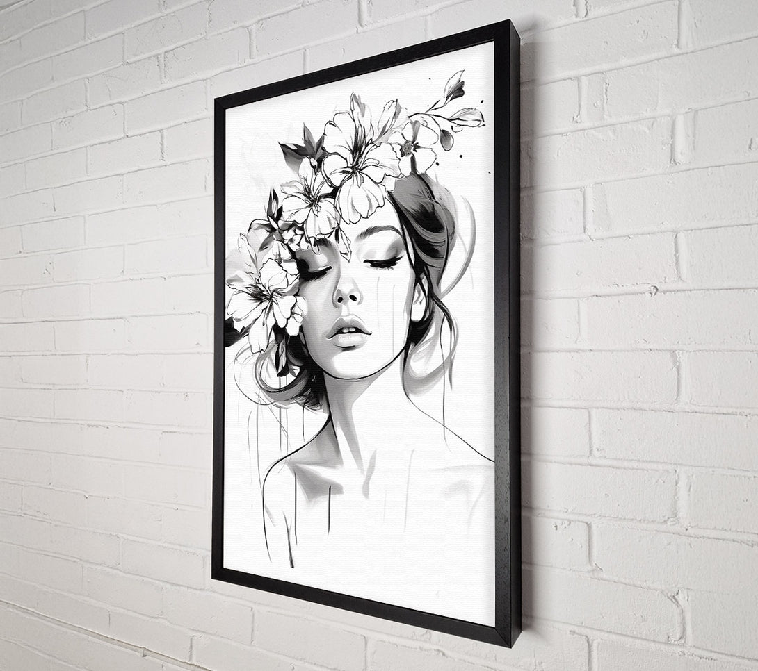  A Canvas Print of Closed Eyes Flower Hair Woman Canvas Print
