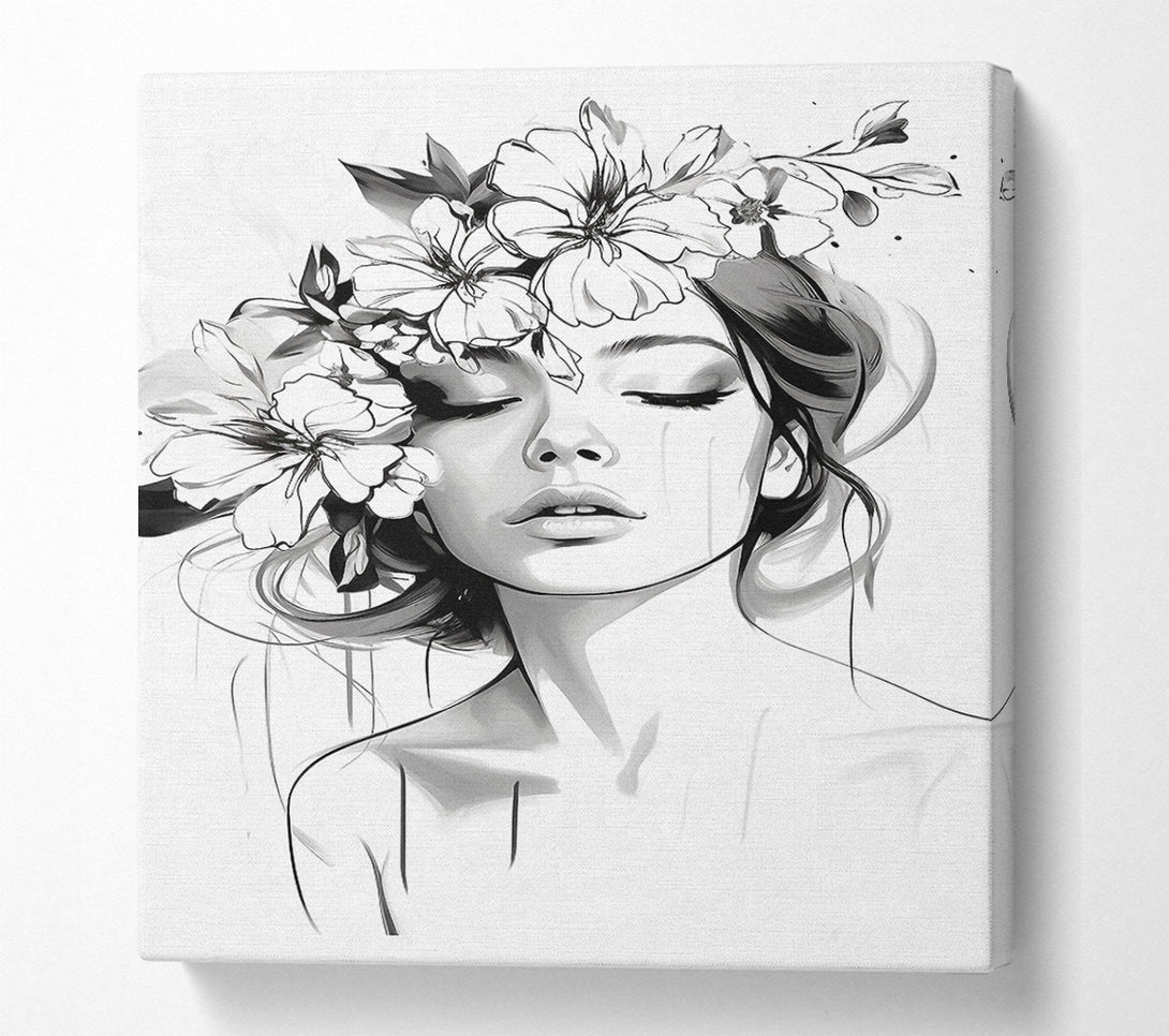  A Canvas Print of Closed Eyes Flower Hair Woman Canvas Print