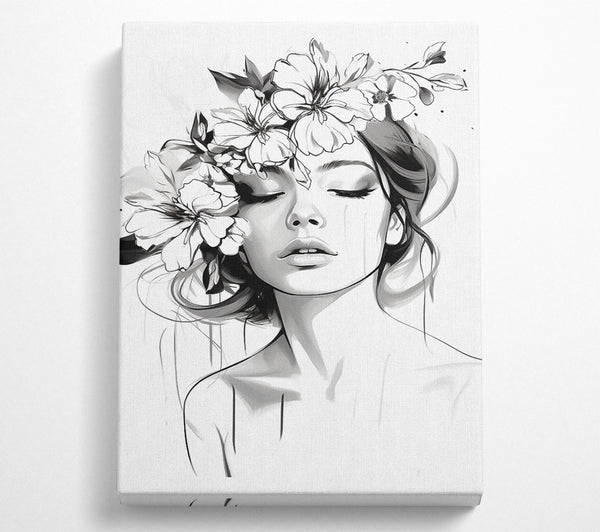  A Canvas Print of Closed Eyes Flower Hair Woman Canvas Print
