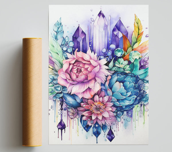Coral Lee Blue Green Purple And Pink Crystals In Watercolour Poster