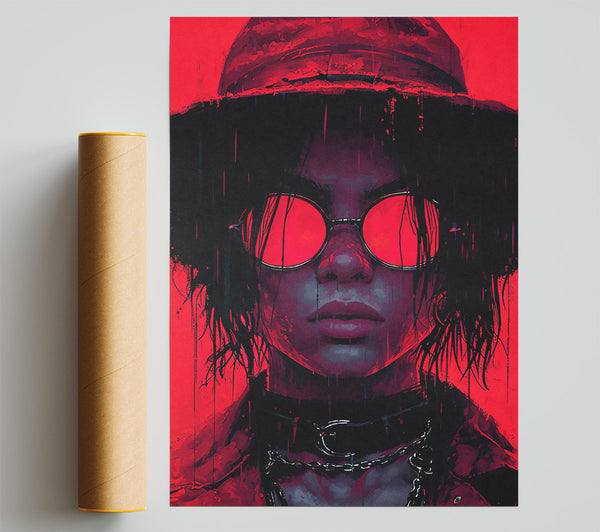 Cyberpunk Hat Sunglasses Girl Rebel Poster