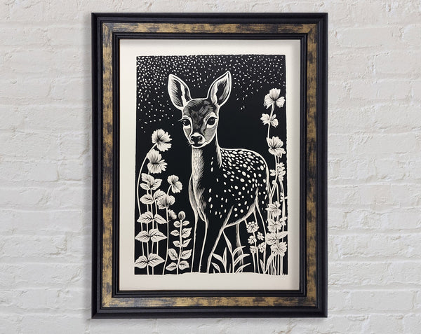 Deer In The Flowers Framed Print