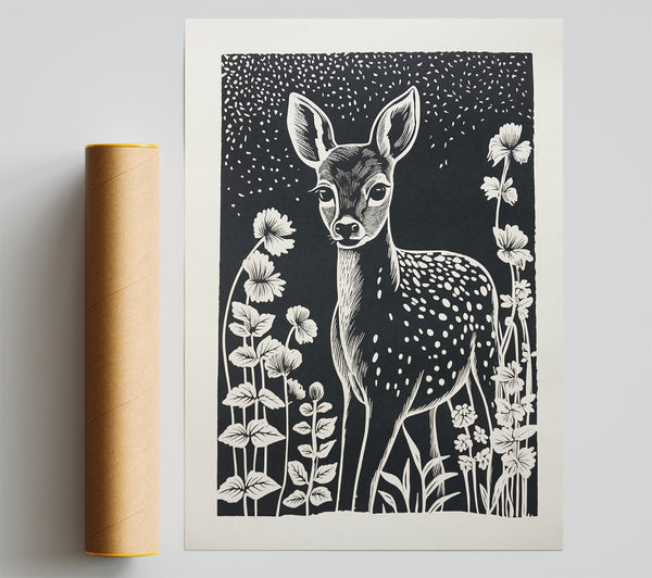 Deer In The Flowers Giclee Print