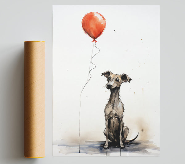 Dog Red Balloon Print