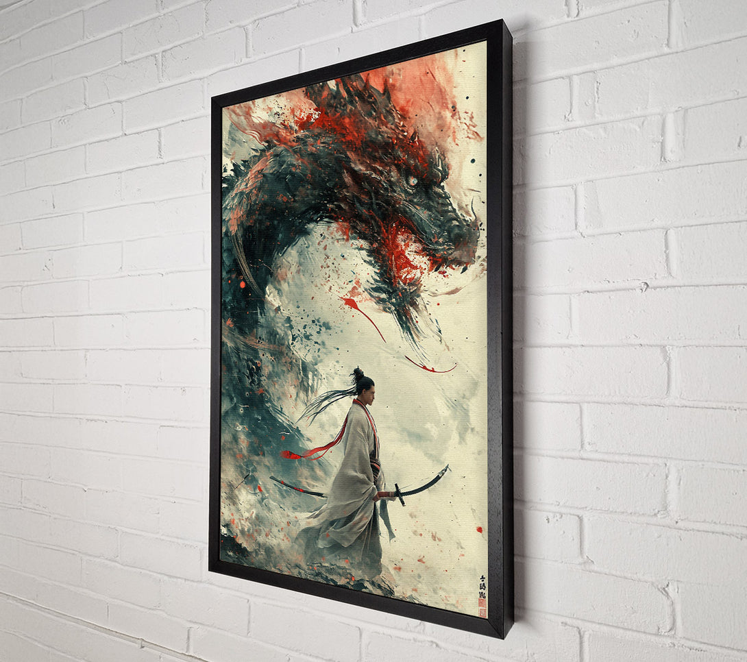  A Canvas Print of Dragon Samurai Warrior Canvas Wall Art