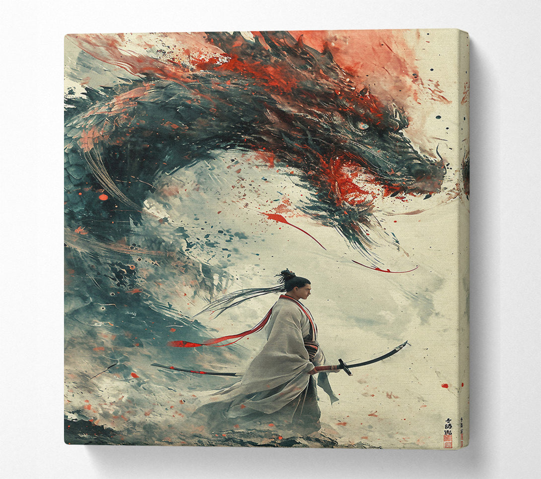  A Canvas Print of Dragon Samurai Warrior Canvas Wall Art