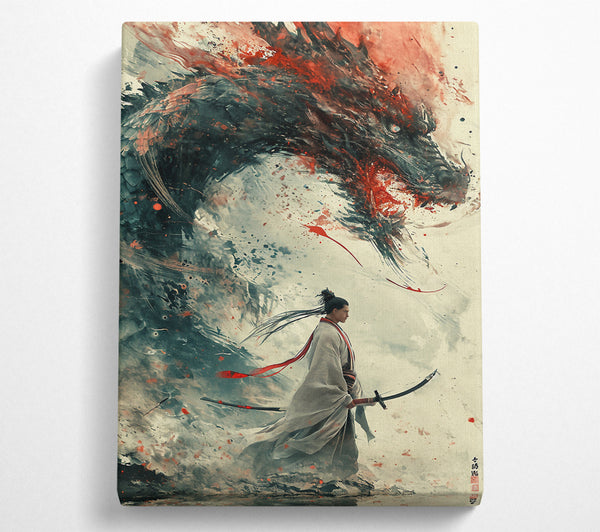  A Canvas Print of Dragon Samurai Warrior Canvas Wall Art