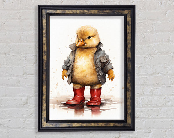 Duckling In Wellington Boots And Raincoat Framed Print