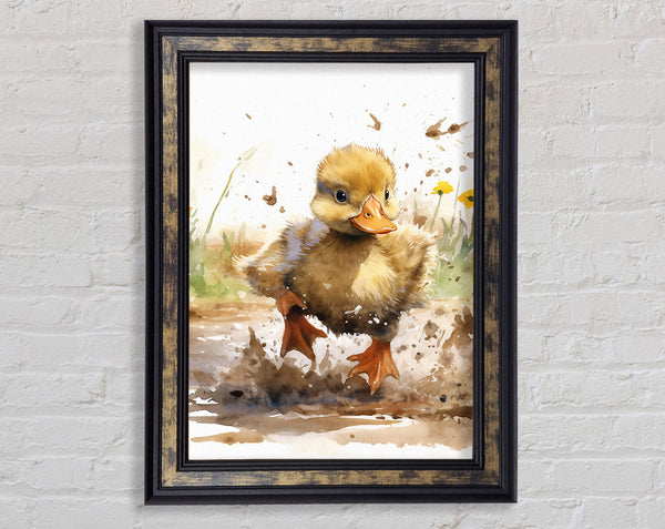 Duckling Mud Splash Watercolour Framed Print