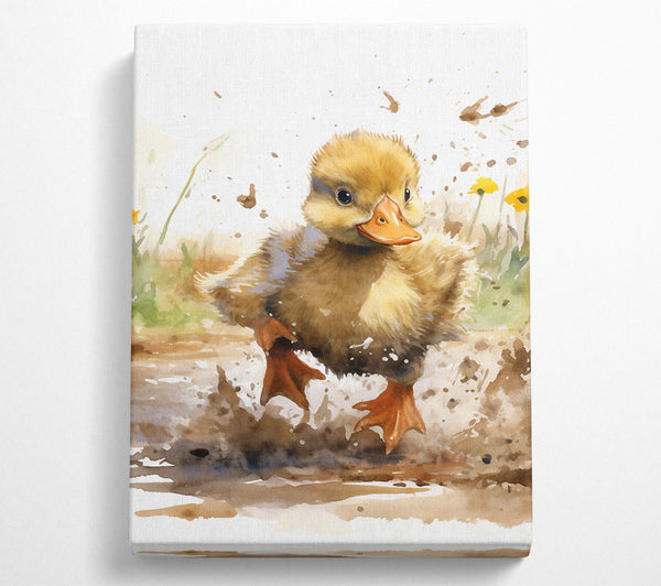  A Canvas Print of Duckling Mud Splash Watercolour Canvas Print