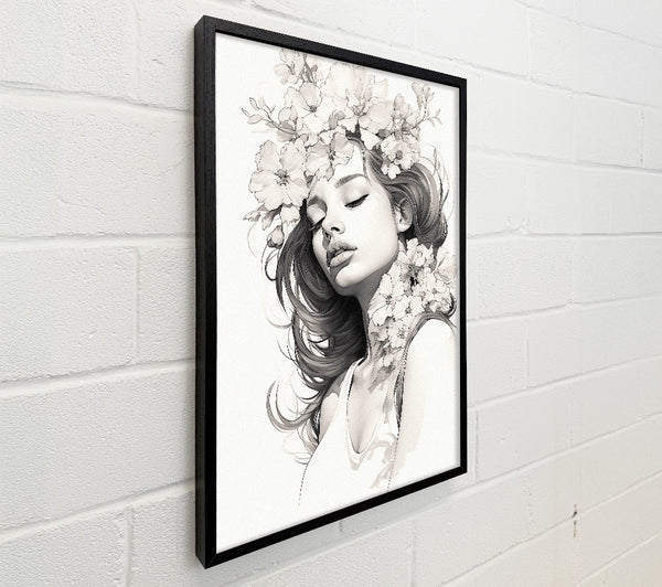 Elegant Woman Flowers Sketch