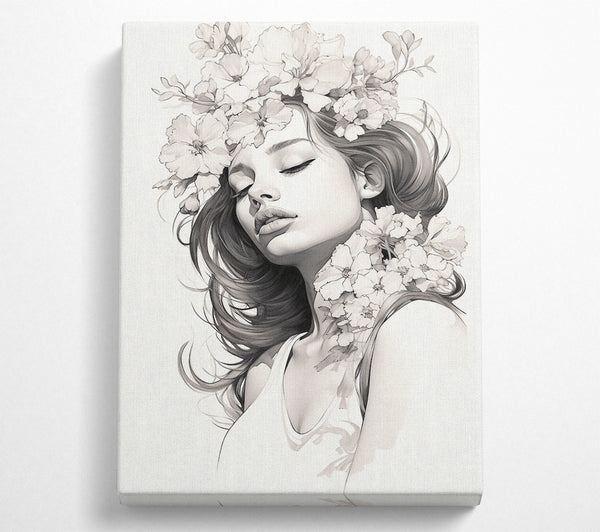  A Canvas Print of Elegant Woman Flowers Sketch Canvas Print