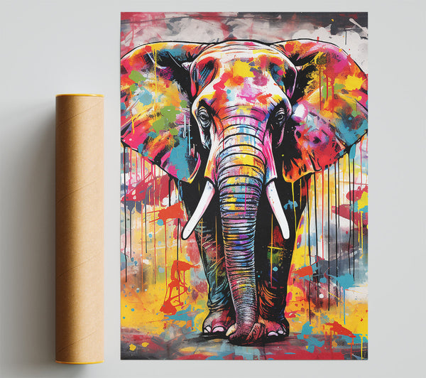 Elephant Paint Splash Poster
