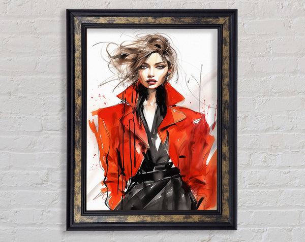 Fashion Red Coat Woman Framed Print