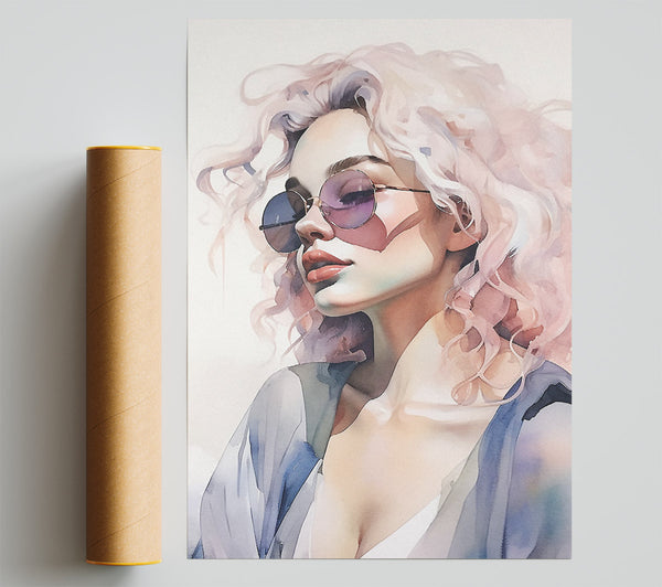 Fashion Woman Pink Hair Giclee Print