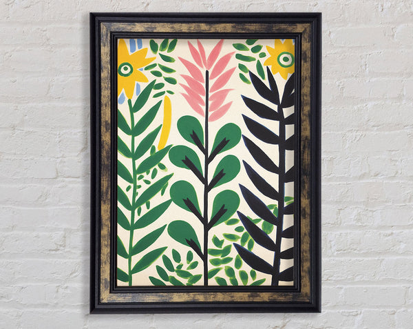 Flower And Leaves Minimalist Brush Strokes Framed Print