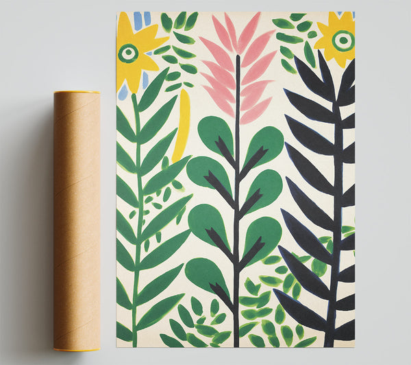 Flower And Leaves Minimalist Brush Strokes Print