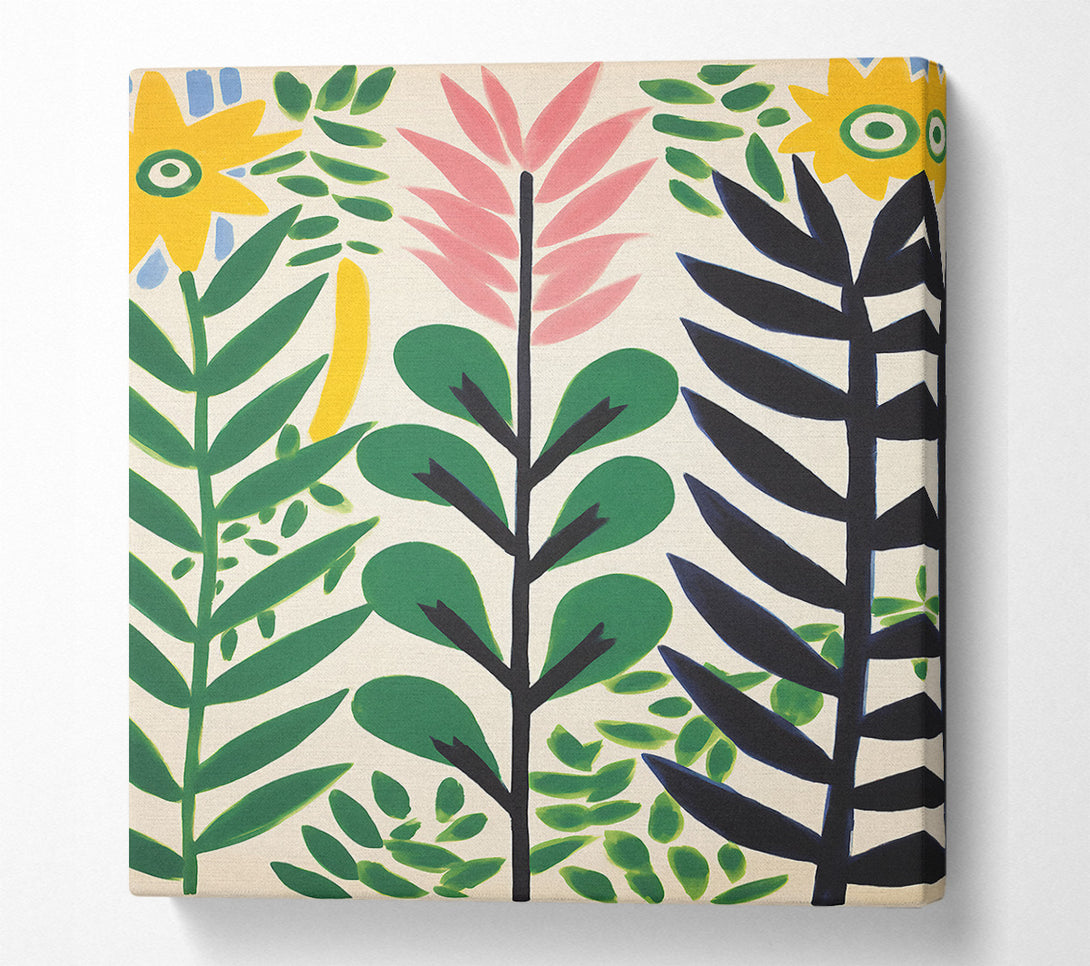  A Canvas Print of Flower And Leaves Minimalist Brush Strokes Canvas Print