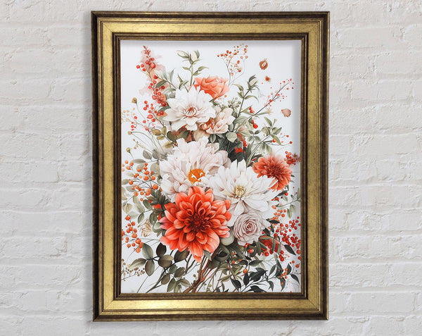 Flower Explosion White And Orange Framed Print