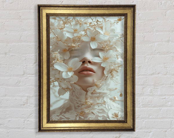 Flower Face White Framed Print
