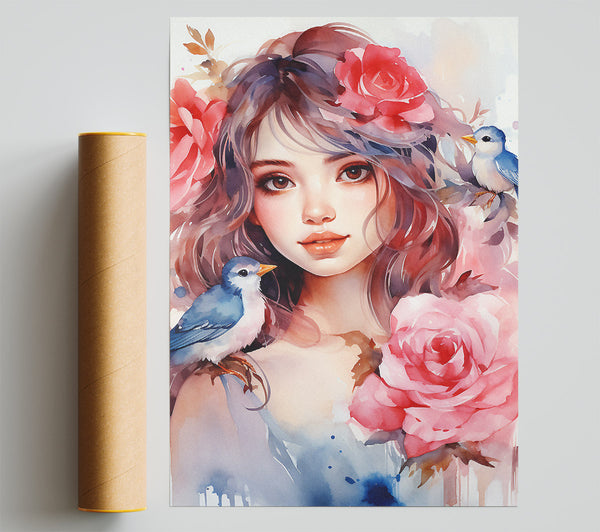 Flower Girl Blue Birds Giclee Print