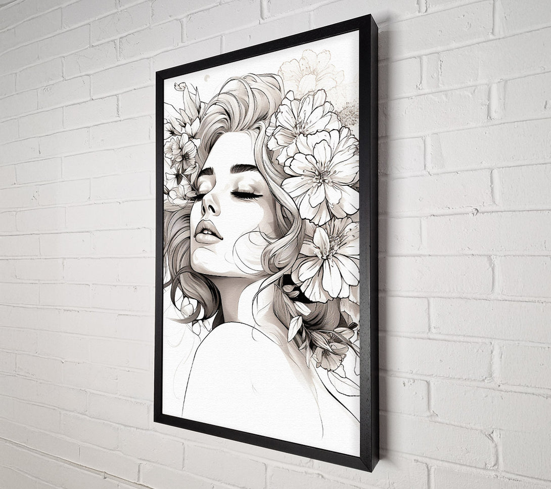  A Canvas Print of Flower Ink Woman Canvas Wall Art