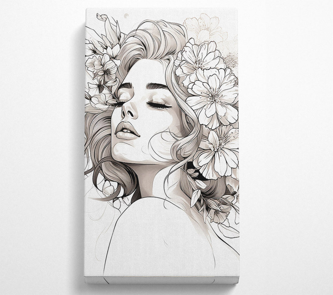  A Canvas Print of Flower Ink Woman Canvas Wall Art