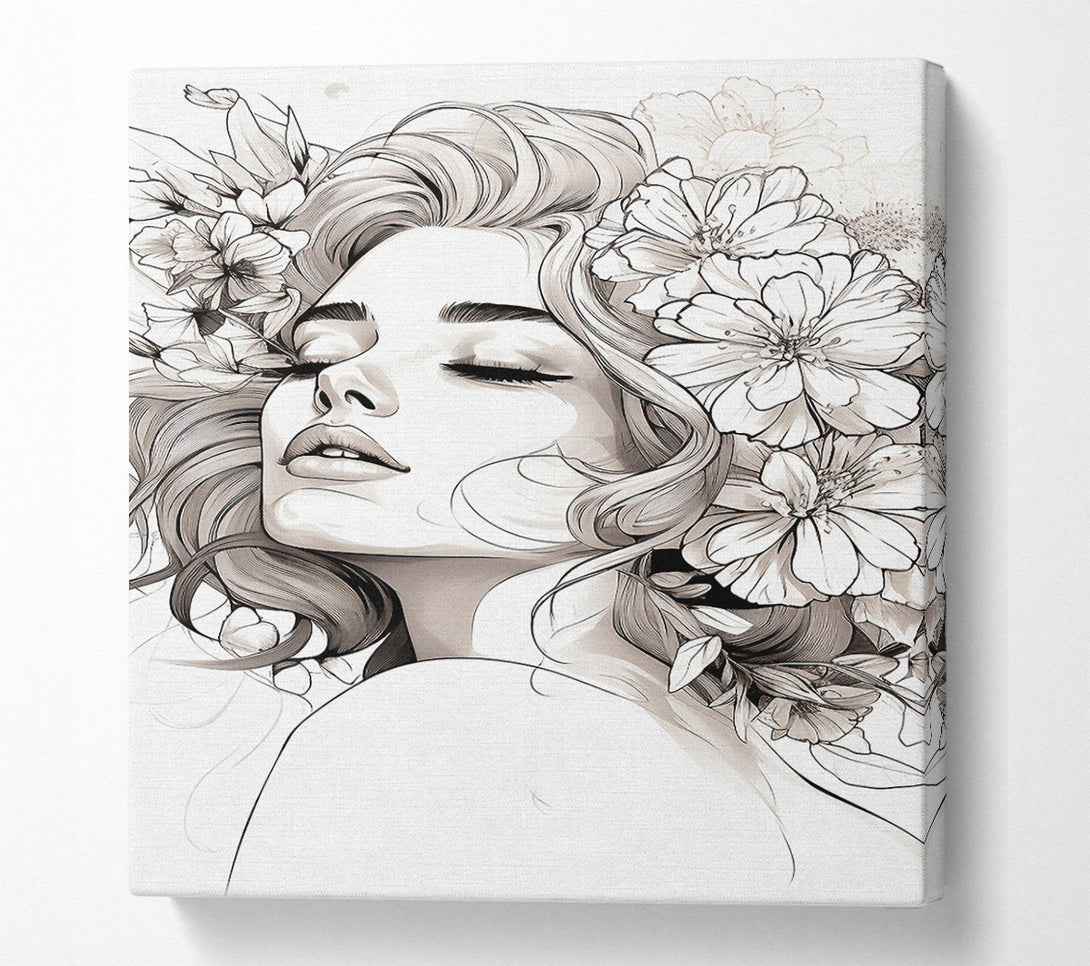  A Canvas Print of Flower Ink Woman Canvas Wall Art