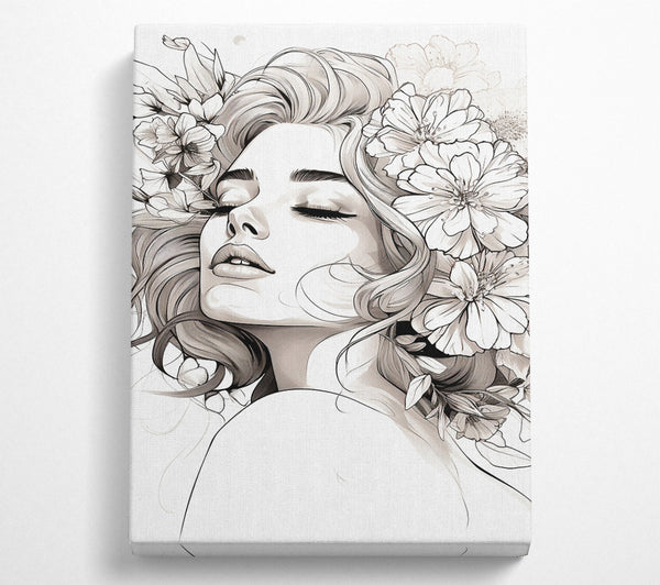  A Canvas Print of Flower Ink Woman Canvas Wall Art