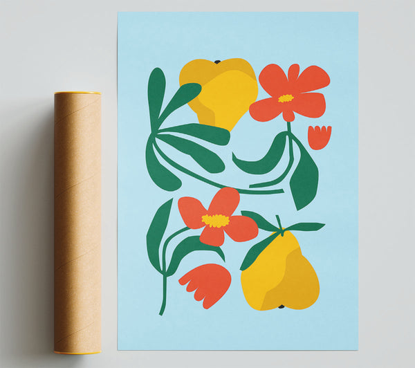 Flowers And Pears Bohemian Giclee Print